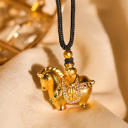 Buddha Stones Year Of The Horse 24k Gold Plated Brass Rope Cord Necklace Pendant - image 3