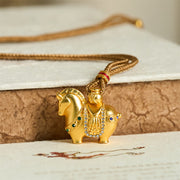 Buddha Stones Year Of The Horse 24k Gold Plated Brass Rope Cord Necklace Pendant - image 9