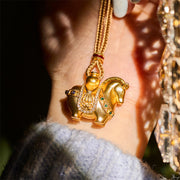 Buddha Stones Year Of The Horse 24k Gold Plated Brass Rope Cord Necklace Pendant - image 13