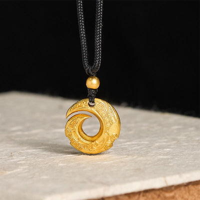FREE Today: Auspicious and Fortune 24k Gold Plated Brass Peace Buckle Black Rope Necklace Pendant - Peace Buckle - image 0