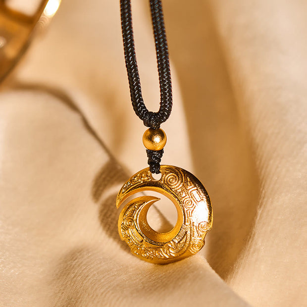 FREE Today: Auspicious and Fortune 24k Gold Plated Brass Peace Buckle Black Rope Necklace Pendant - image 3