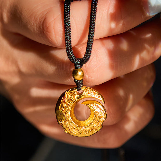 FREE Today: Auspicious and Fortune 24k Gold Plated Brass Peace Buckle Black Rope Necklace Pendant - image 6