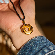 Buddha Stones "Wishing You Good Fortune" 24k Gold Plated Brass Peace Buckle Black Rope Necklace Includes Gift Message Card - image 13