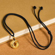 Buddha Stones 24k Gold Plated Brass Peace Buckle Black Rope Auspicious Necklace Pendant - image 4