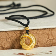 Buddha Stones "Wishing You Good Fortune" 24k Gold Plated Brass Peace Buckle Black Rope Necklace Includes Gift Message Card - image 3