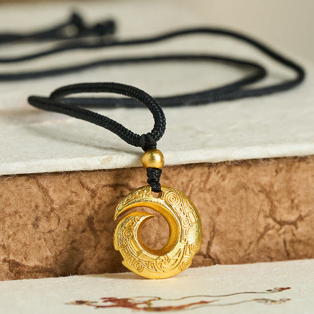Buddha Stones "Wishing You Good Fortune" 24k Gold Plated Brass Peace Buckle Black Rope Necklace Includes Gift Message Card - image 3