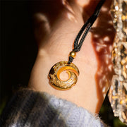 Buddha Stones "Wishing You Good Fortune" 24k Gold Plated Brass Peace Buckle Black Rope Necklace Includes Gift Message Card - image 12