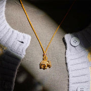 Buddha Stones 24k Gold Plated Brass Elephant Charm Strength Rope Necklace Pendant - image 6