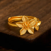 Buddha Stones Lilac Flower Adjustable 24k Gold Plated Copper Brass Ring - image 3