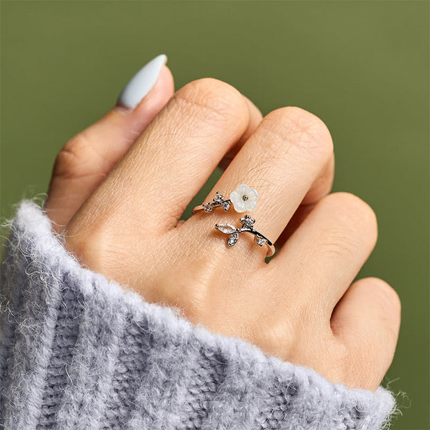 Buddha Stones White Flower Design Adjustable Healing Copper Ring - image 20