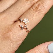 Buddha Stones 925 Sterling Silver White Flower Design Adjustable Blessing Ring - image 4