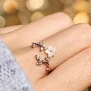 Buddha Stones 925 Sterling Silver White Flower Design Adjustable Blessing Ring - image 3