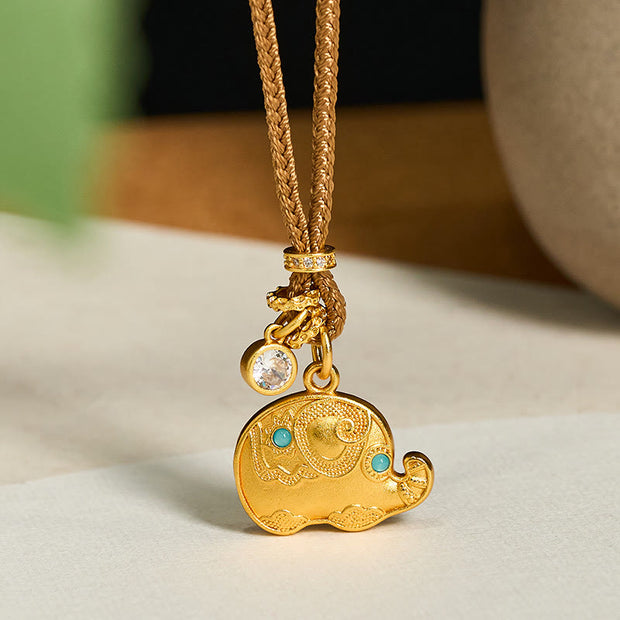 FREE Today: Strength and Wisdom 24k Gold Plated Brass Elephant Symbol Braided Cord Necklace Pendant - Elephant - image 0