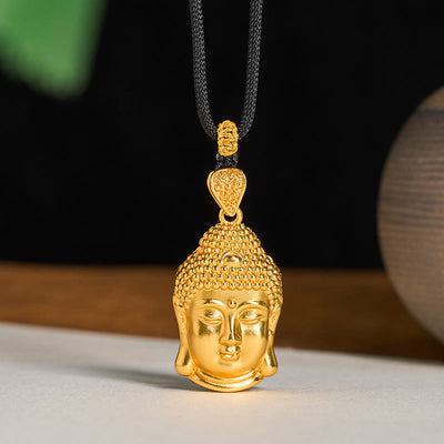 Buddha Stones 24k Gold Plated Brass Buddha Symbol Braided Cord Serenity Necklace Pendant - Small Buddha(Size: 18.8*32.6mm) - image 0