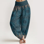Buddha Stones Cotton Triangular Mandala Patterns Women's Elastic Waist Harem Pants - DarkCyan - US22，UK/AU26，EU54 (6XL) - image 0