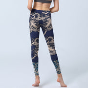 Buddha Stones Symmetry Dragon Wave Pattern Print Gym Leggings Women's Yoga Pants - image 5