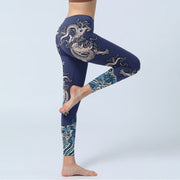 Buddha Stones Symmetry Dragon Wave Pattern Print Gym Leggings Women's Yoga Pants - image 3