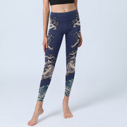 Buddha Stones Symmetry Dragon Wave Pattern Print Gym Leggings Women's Yoga Pants - image 6