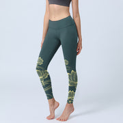 Buddha Stones Lotus Flowers Ripples Print Design Gym Leggings Women's Yoga Pants - SeaGreen - US18，UK/AU22，EU50 (4XL) - image 0