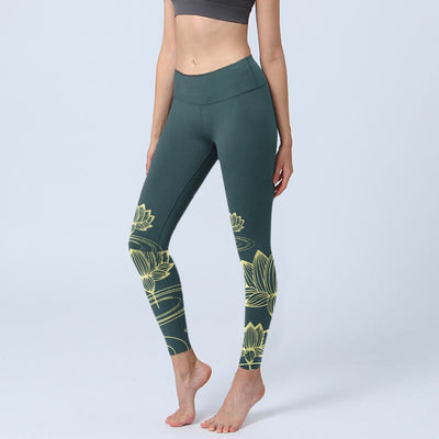 Buddha Stones Lotus Flowers Ripples Print Design Gym Leggings Women's Yoga Pants - SeaGreen - US18，UK/AU22，EU50 (4XL) - image 0