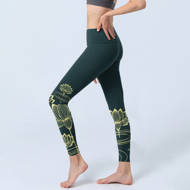 Buddha Stones Lotus Flowers Ripples Print Design Gym Leggings Women's Yoga Pants - image 2