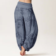 Buddha Stones Cotton Casual Flower Leaves Design Women's Elastic Waist Harem Pants - image 2
