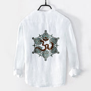 Buddha Stones Om Symbol Symmetrical Mandala Pattern Half Buttons Men's Cotton Linen Long Sleeve Shirt - image 8