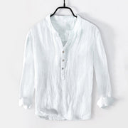 Buddha Stones Koi Fish Lotus Flowers Leaves Pattern Half Buttons Long Sleeve Men's Cotton Linen Shirt - image 7