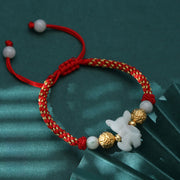Buddha Stones Chinese Zodiac Jade Silver Beads Year Of The Horse Red String Luck Bracelet - Horse - image 0