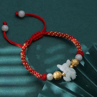 Buddha Stones Chinese Zodiac Jade Silver Beads Year Of The Horse Red String Luck Bracelet - Horse - image 0