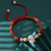 Buddha Stones Chinese Zodiac Jade Silver Beads Year Of The Horse Red String Luck Bracelet - Rat - image 1