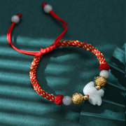 Buddha Stones Chinese Zodiac Jade Silver Beads Year Of The Horse Red String Luck Bracelet - Ox - image 2