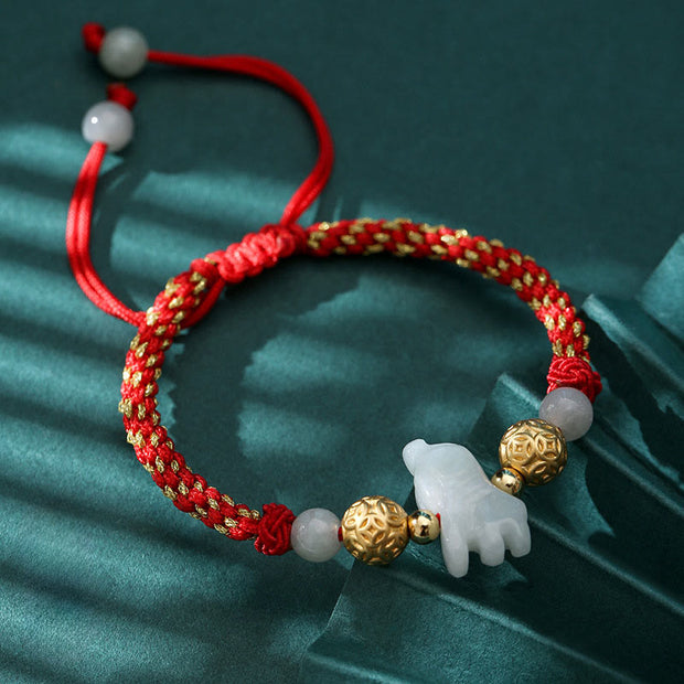 Buddha Stones Chinese Zodiac Jade Silver Beads Year Of The Horse Red String Luck Bracelet - Tiger - image 9