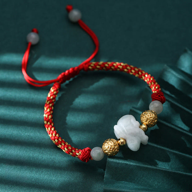Buddha Stones Chinese Zodiac Jade Silver Beads Year Of The Horse Red String Luck Bracelet - Rabbit - image 14