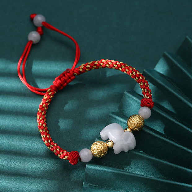 Buddha Stones Chinese Zodiac Jade Silver Beads Year Of The Horse Red String Luck Bracelet - Goat - image 18