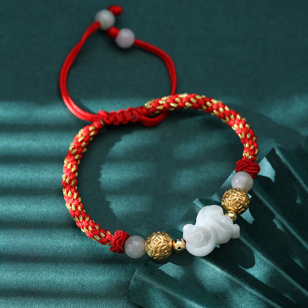 Buddha Stones Chinese Zodiac Jade Silver Beads Year Of The Horse Red String Luck Bracelet - Monkey - image 20
