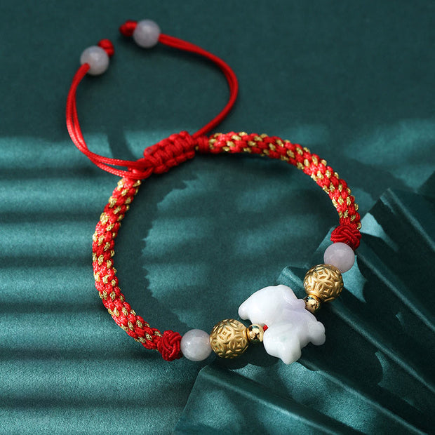 Buddha Stones Chinese Zodiac Jade Silver Beads Year Of The Horse Red String Luck Bracelet - Dog - image 22