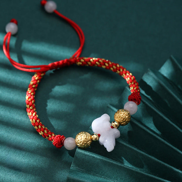 Buddha Stones Chinese Zodiac Jade Silver Beads Year Of The Horse Red String Luck Bracelet - Pig - image 23