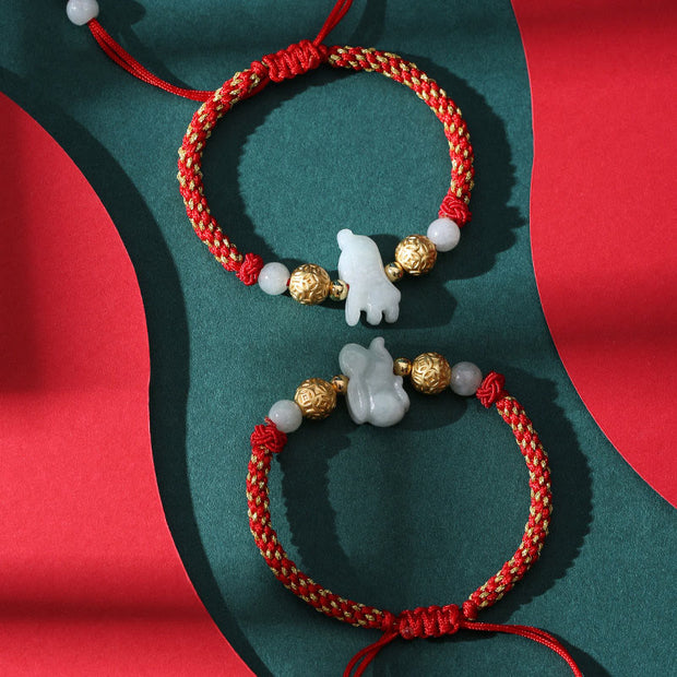 Buddha Stones Chinese Zodiac Jade Silver Beads Year Of The Horse Red String Luck Bracelet - image 24