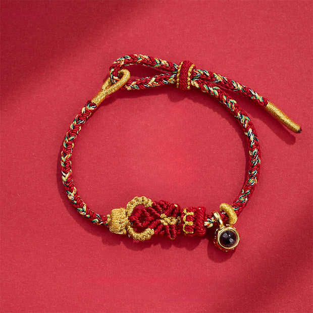 Buddha Stones String Projection Stone Hand-woven Buddha Knots Connection Bracelet - Dark Red(Wrist Circumference: 14-23 cm) - image 0