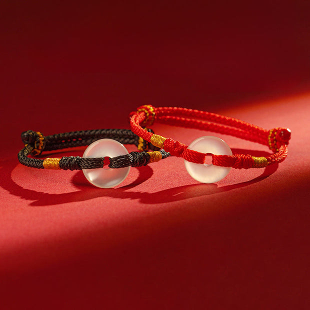 Buddha Stones White Chalcedony Peace Buckle Braided Connection Bracelet - image 14