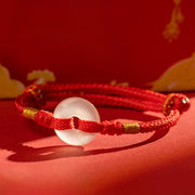 Buddha Stones White Chalcedony Peace Buckle Braided Connection Bracelet - image 1