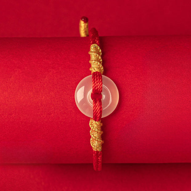 Buddha Stones White Chalcedony Peace Buckle Connection Rope Knot Bracelet - image 2