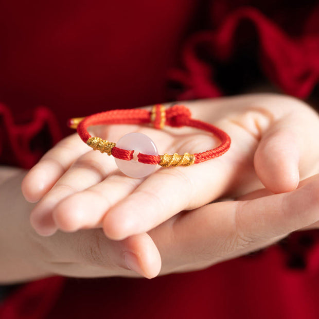 Buddha Stones White Chalcedony Peace Buckle Connection Rope Knot Bracelet - image 13