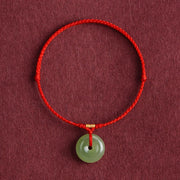 Buddha Stones Natural Hetian Jade Peace Buckle String Abundance Bracelet Anklet - image 2