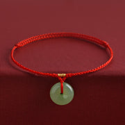 Buddha Stones Natural Hetian Jade Peace Buckle String Abundance Bracelet Anklet - Red Rope - Anklet(Anklet Circumference 22-24cm) - image 0