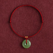 Buddha Stones Natural Hetian Jade Peace Buckle String Abundance Bracelet Anklet - Dark Red Rope - Anklet(Anklet Circumference 22-24cm) - image 10