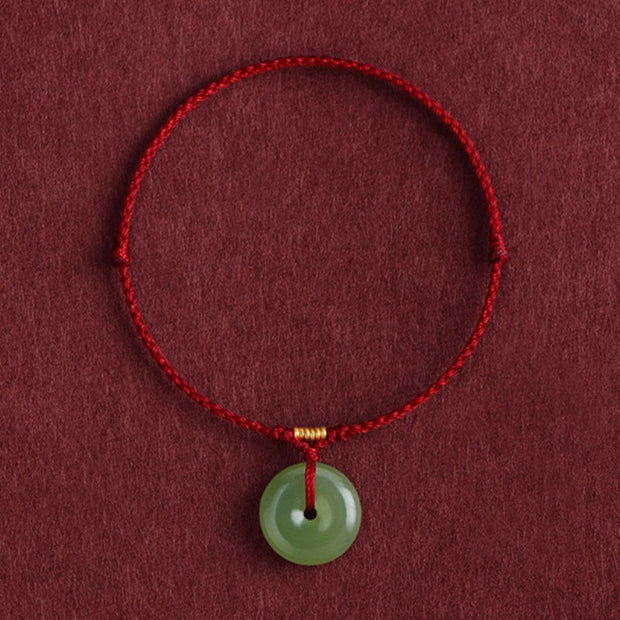 Buddha Stones Natural Hetian Jade Peace Buckle String Abundance Bracelet Anklet - Dark Red Rope - Anklet(Anklet Circumference 22-24cm) - image 10