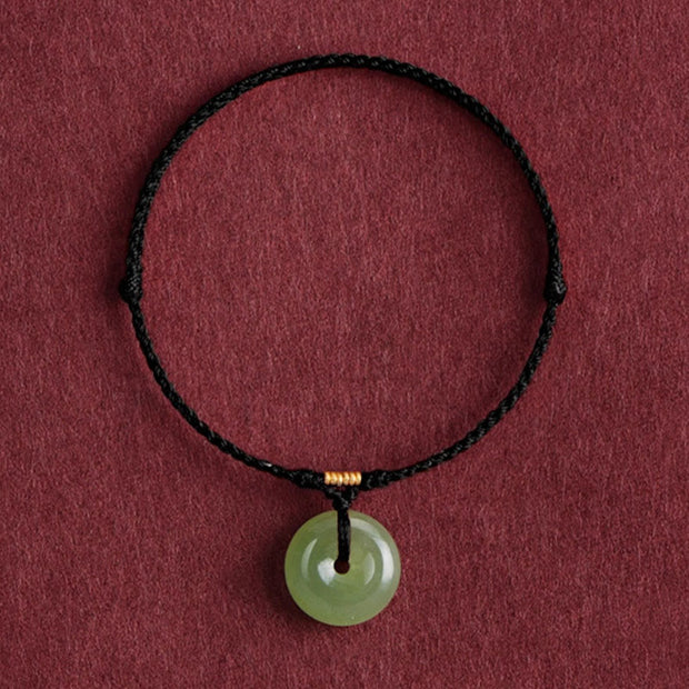 Buddha Stones Natural Hetian Jade Peace Buckle String Abundance Bracelet Anklet - Black Rope - Anklet(Anklet Circumference 22-24cm) - image 9