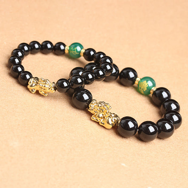 Buddha Stones Black Onyx Green Agate Beads Pi Xiu Protection Bracelet - image 3